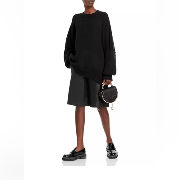 550. LAST 1! Oversized Rib Black Crewneck Tunic Cozy Long Sleeve sweater - Picture 3 of 6